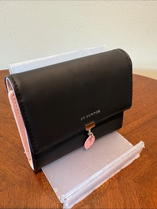 Ft Funtor Handbags - FT FUNTOR wallet small Black /Pink Compact black/pink/leaf charm front NWOT